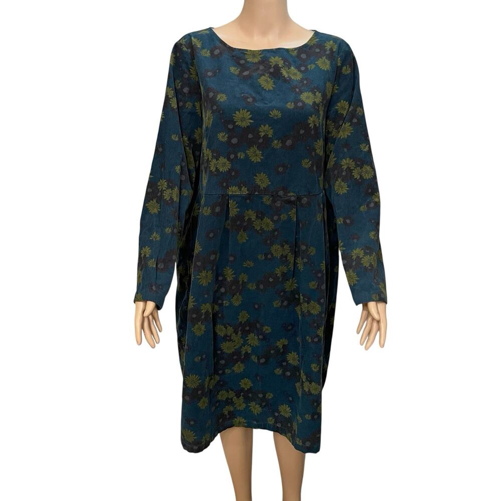 Long-Sleeve Teal Floral Shift Dress